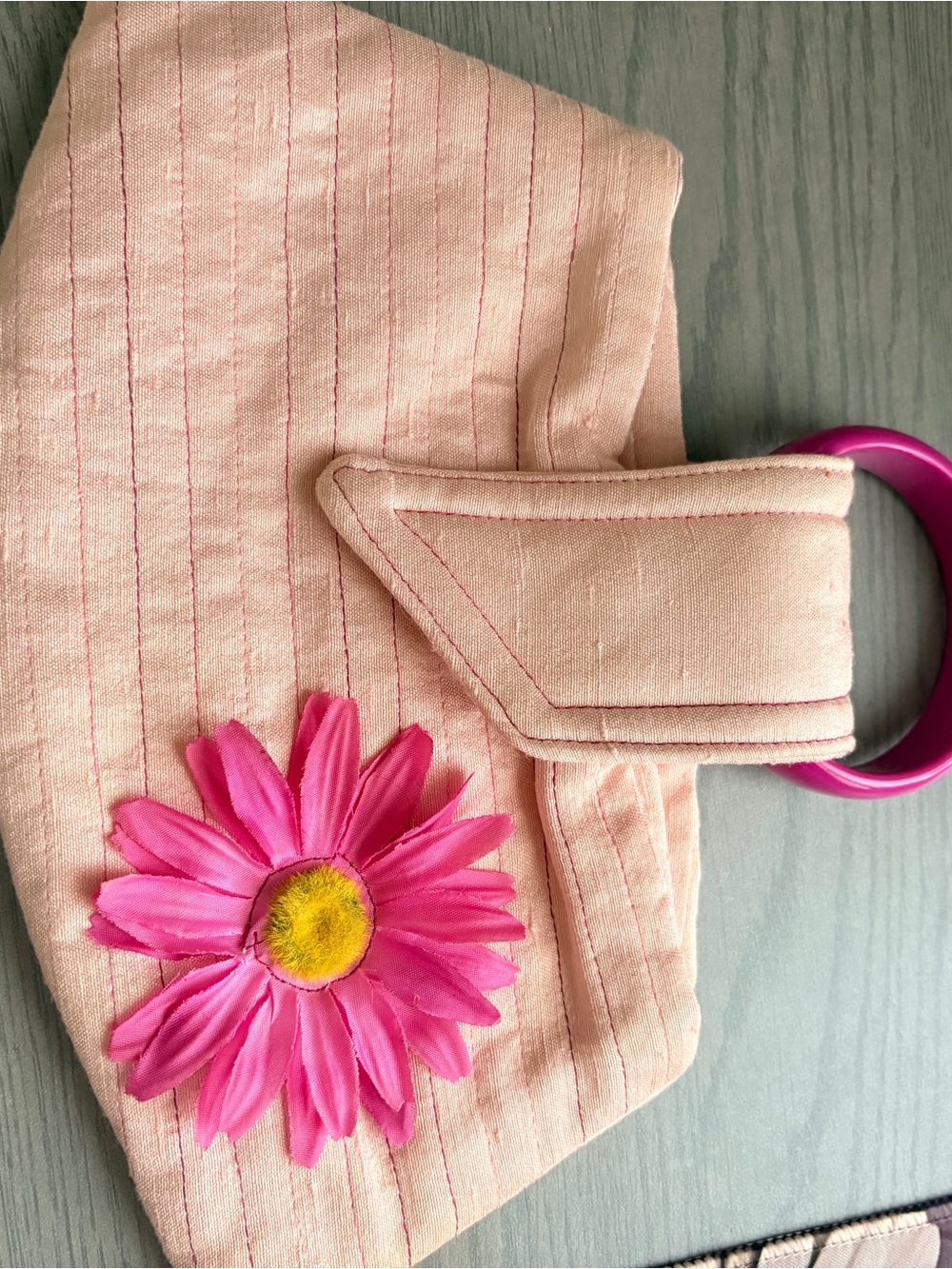 Pink Floral Accent Handbag with Daisy Detail clutch bracelet wristlet